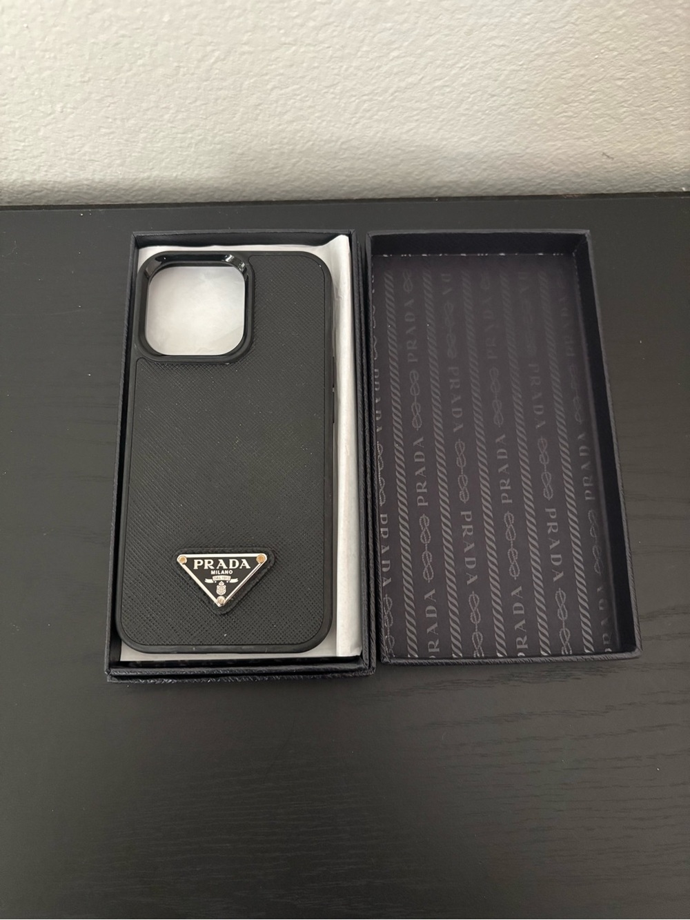 Prada Black Saffiano Leather Phone Case iPhone 13 Pro